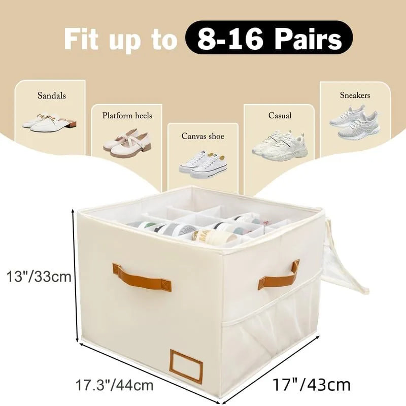 Space-Saving Fabric Shoe Storage Box with Clear Lid