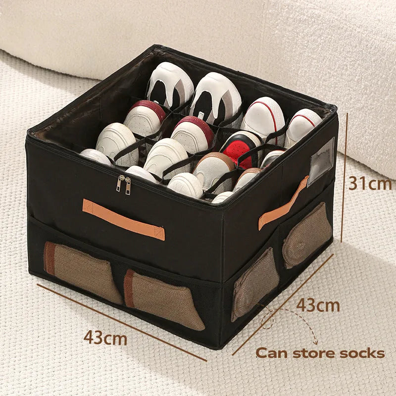 Space-Saving Fabric Shoe Storage Box with Clear Lid