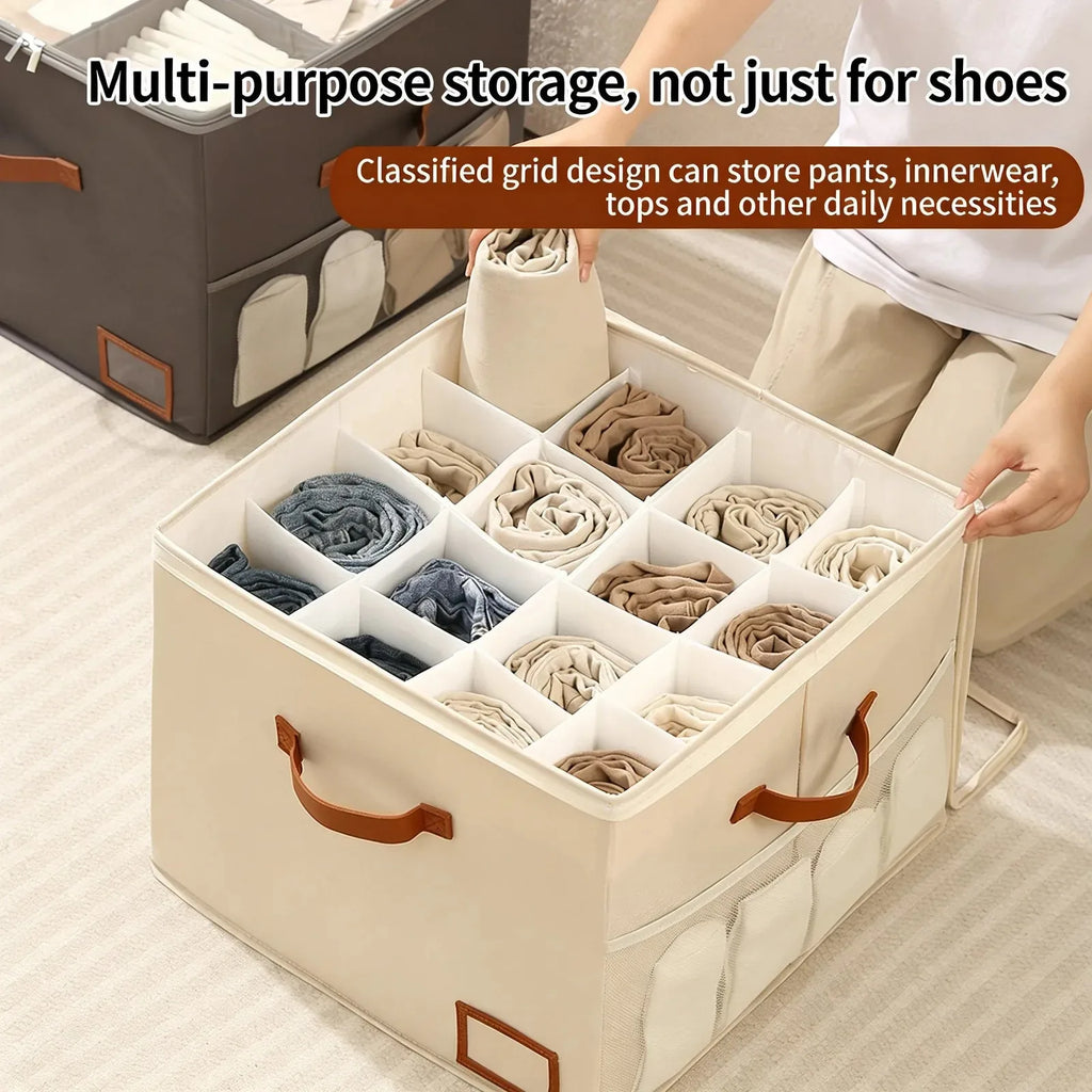 Space-Saving Fabric Shoe Storage Box with Clear Lid