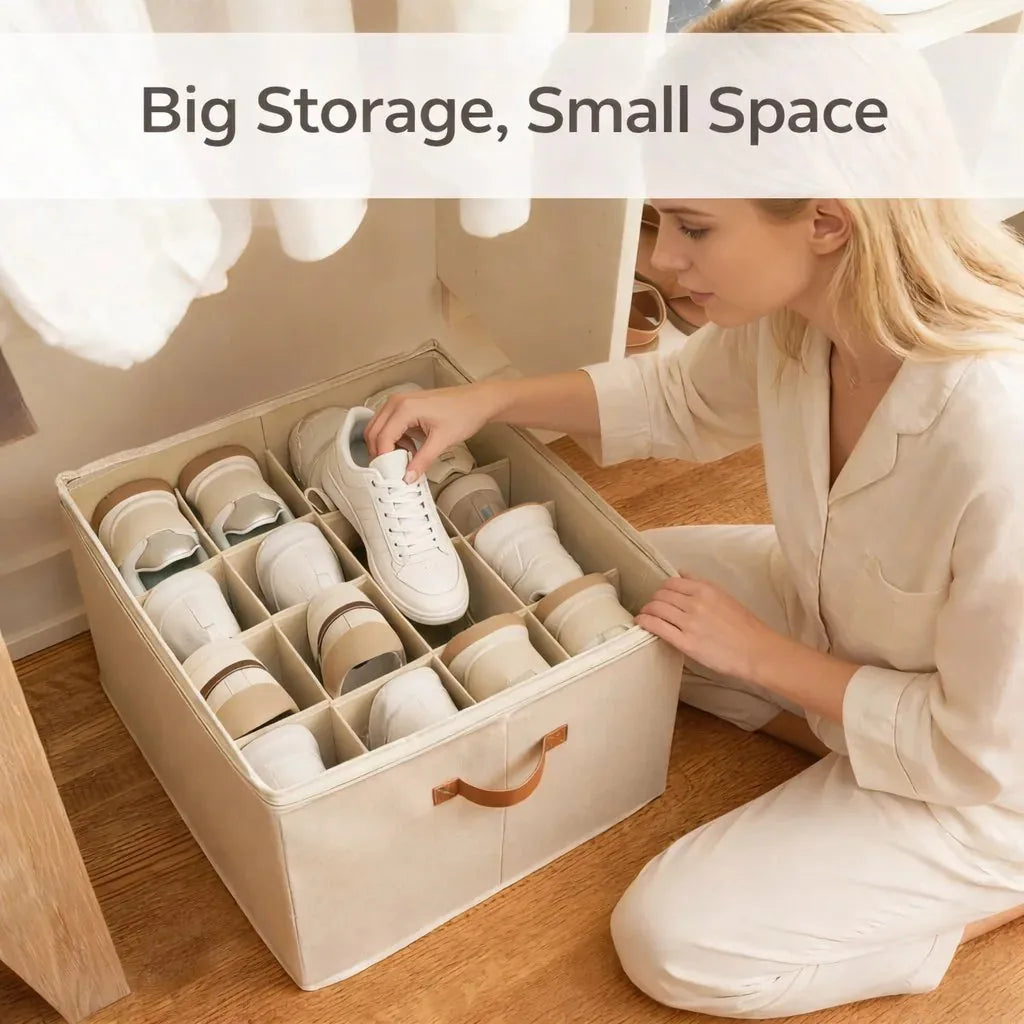 Space-Saving Fabric Shoe Storage Box with Clear Lid