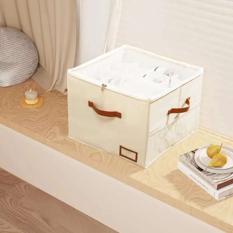 Space-Saving Fabric Shoe Storage Box with Clear Lid
