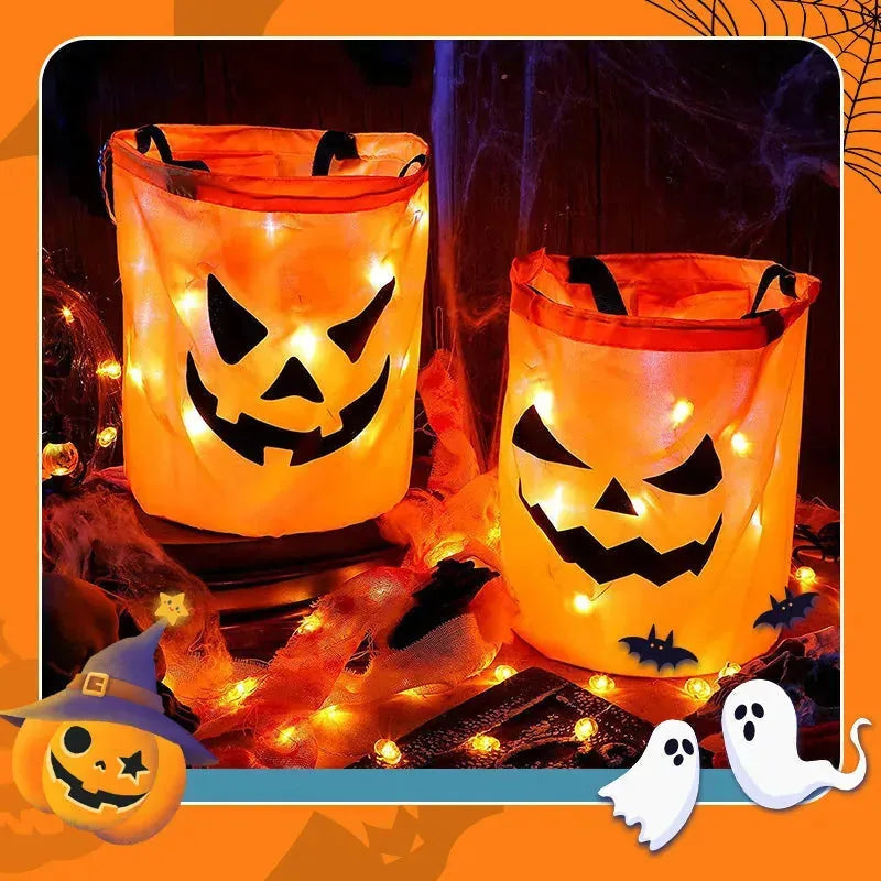Halloween Glowing Pumpkin Bag – LED Lights & Spacious Interior 2 Pack