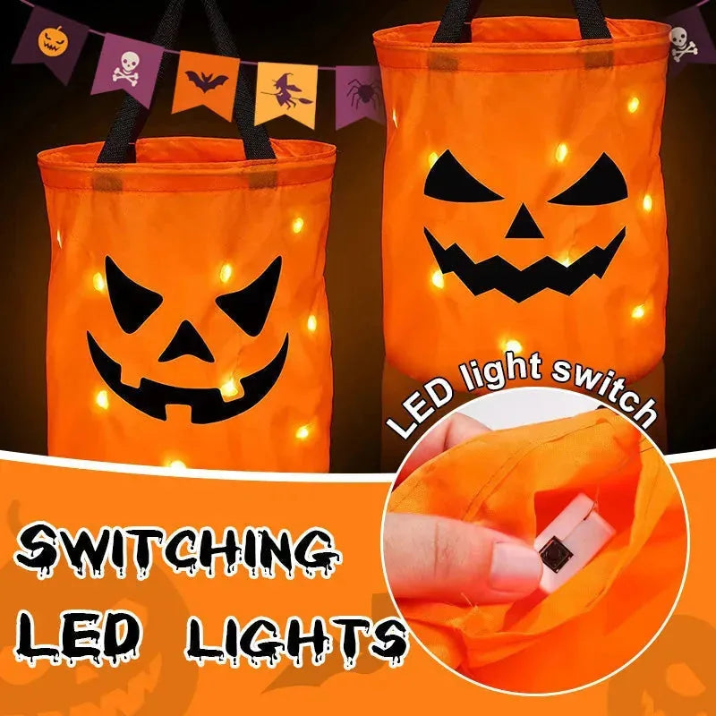 Halloween Glowing Pumpkin Bag – LED Lights & Spacious Interior 2 Pack