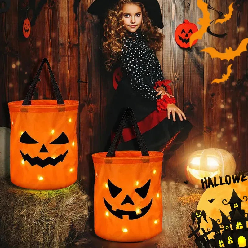 Halloween Glowing Pumpkin Bag – LED Lights & Spacious Interior 2 Pack