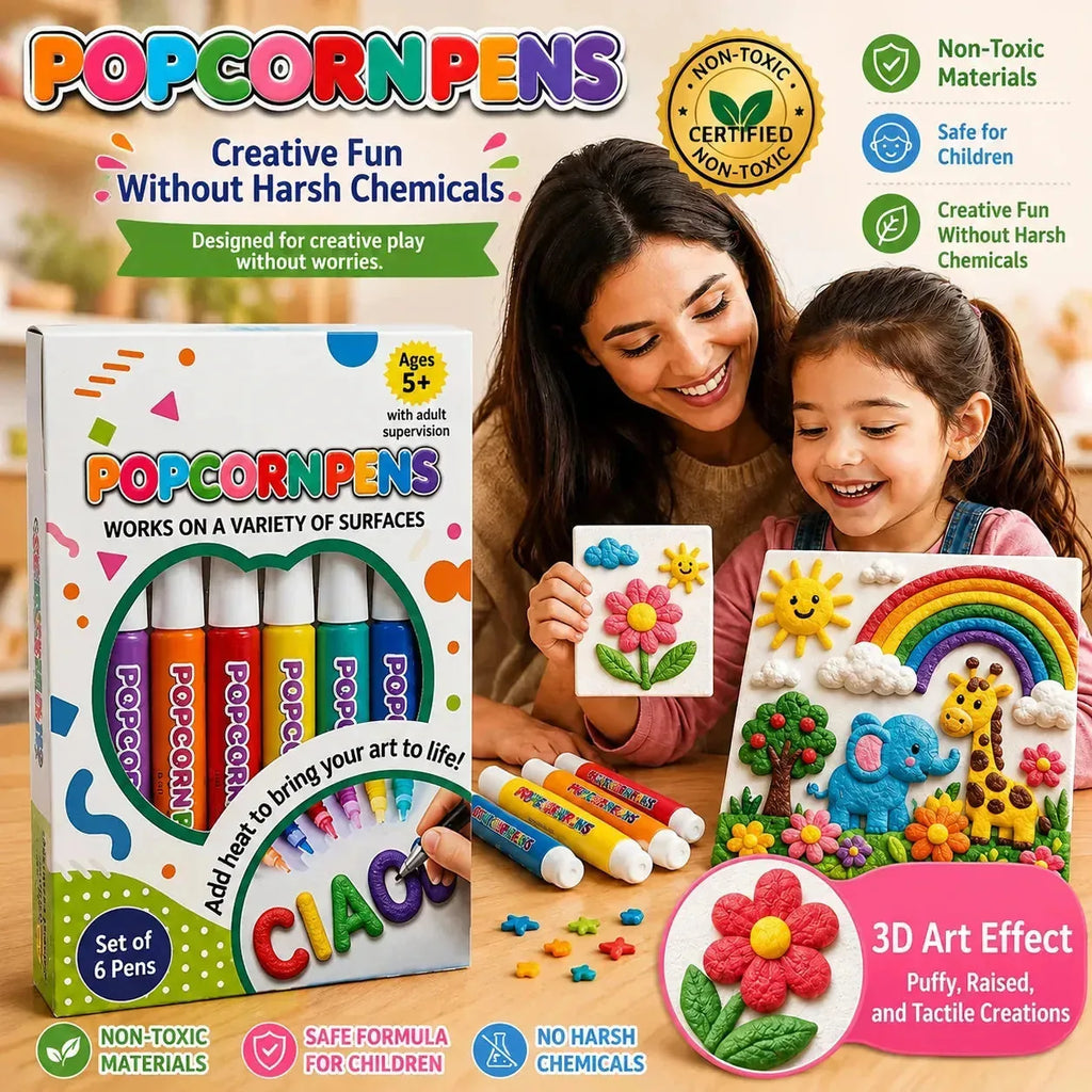 Magic Puffy Popcorn Drawing Pens – 12 Pack