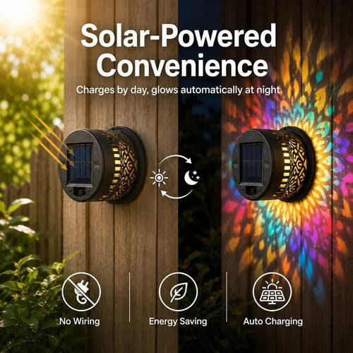 2 PCS Solar Mandala Wall Light  – Waterproof Outdoor Garden Fence Projector Lamp with Magical Ambient Glow-8CR5
