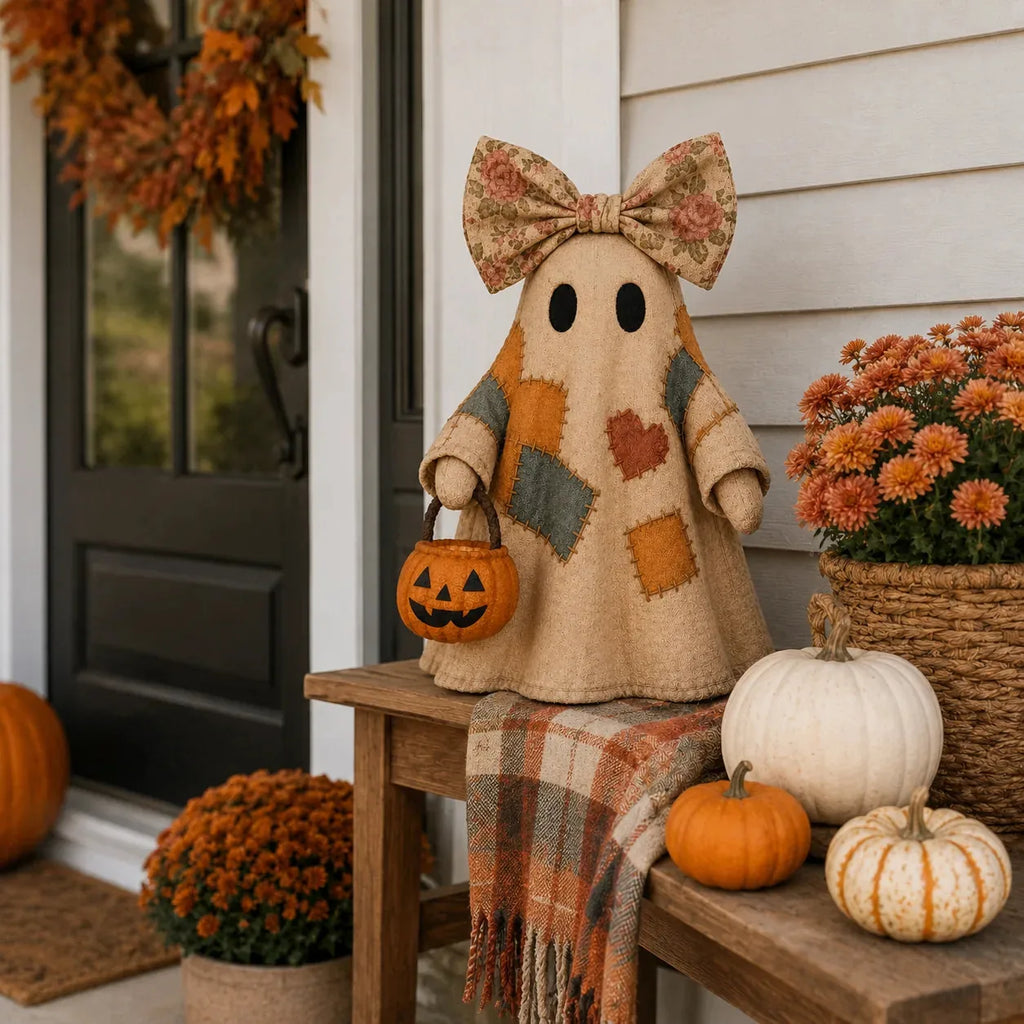 Vintage Patchwork Ghost Decor( LED Pumpkin Lantern）
