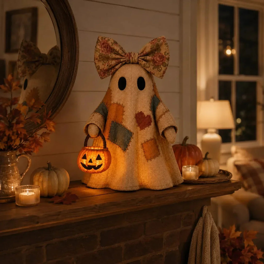 Vintage Patchwork Ghost Decor( LED Pumpkin Lantern）
