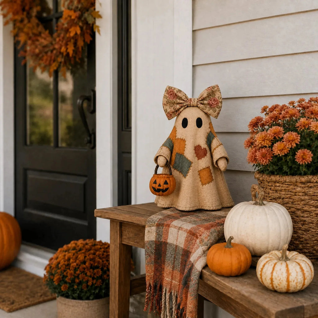 Vintage Patchwork Ghost Decor( LED Pumpkin Lantern）
