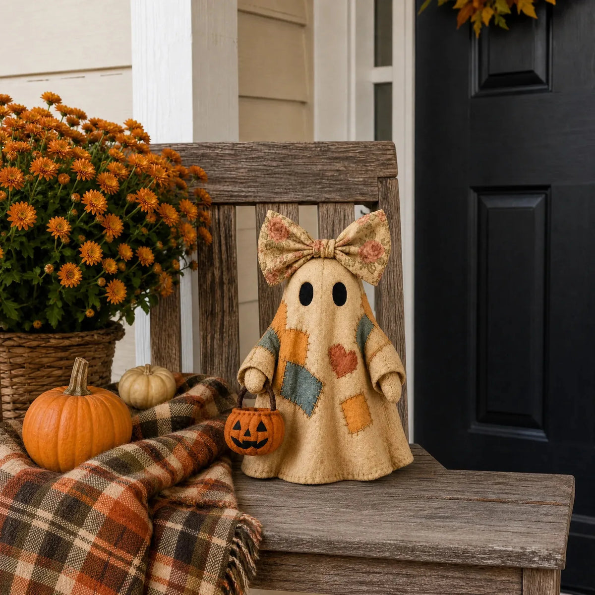 Vintage Patchwork Ghost Decor( LED Pumpkin Lantern）