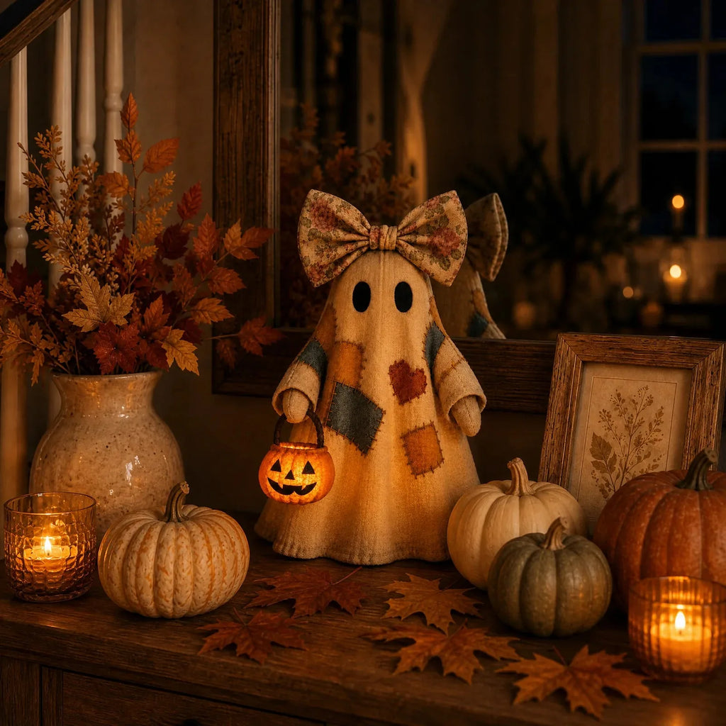 Vintage Patchwork Ghost Decor( LED Pumpkin Lantern）