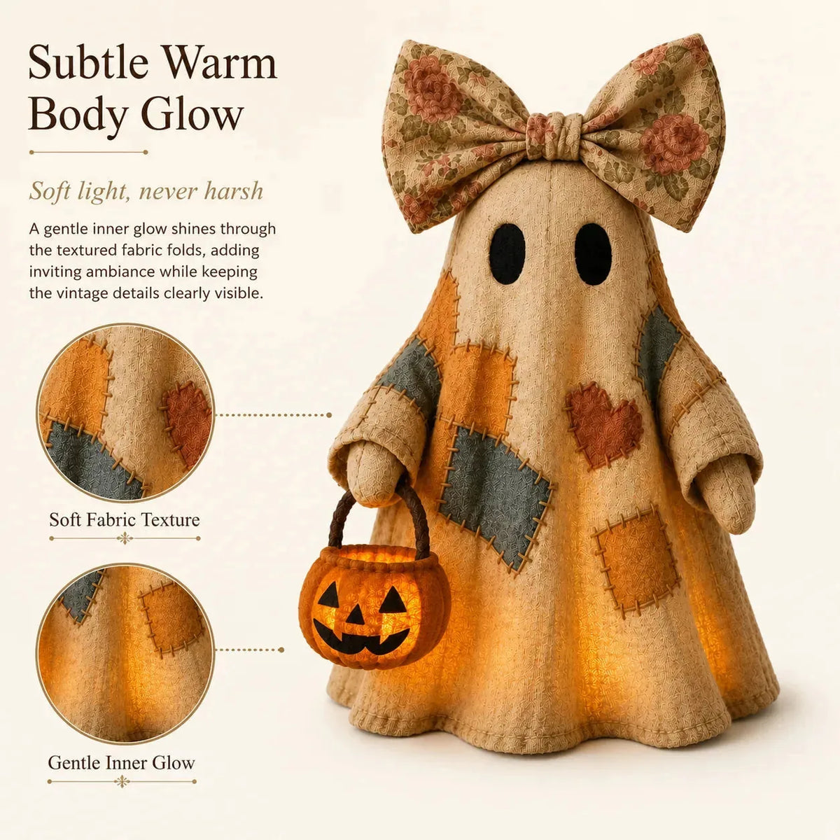 Vintage Patchwork Ghost Decor( LED Pumpkin Lantern）