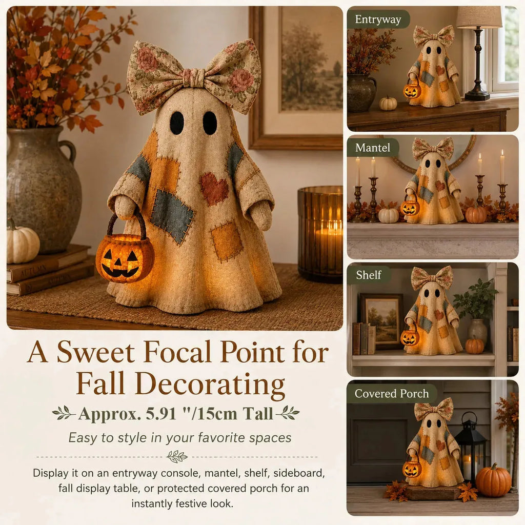Vintage Patchwork Ghost Decor( LED Pumpkin Lantern）