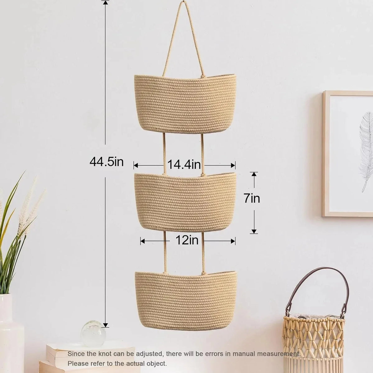 3-Tier Woven Cotton Wall-Mounted Storage Organizer Bag