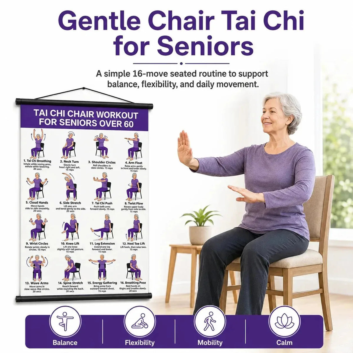 Seated Tai Chi Exercise Wall Chart for Seniors