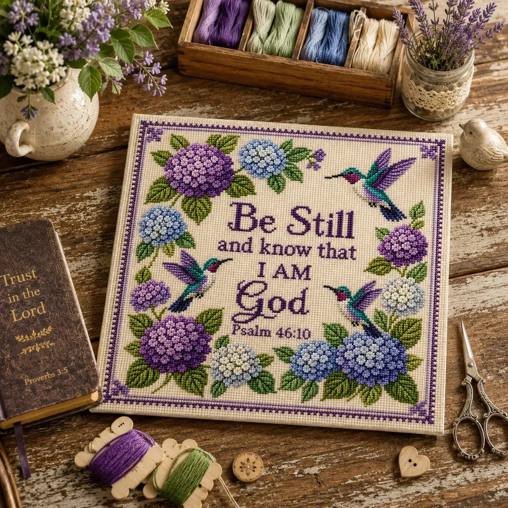 Hummingbird Garden Faith Cross Stitch DIY Kit
