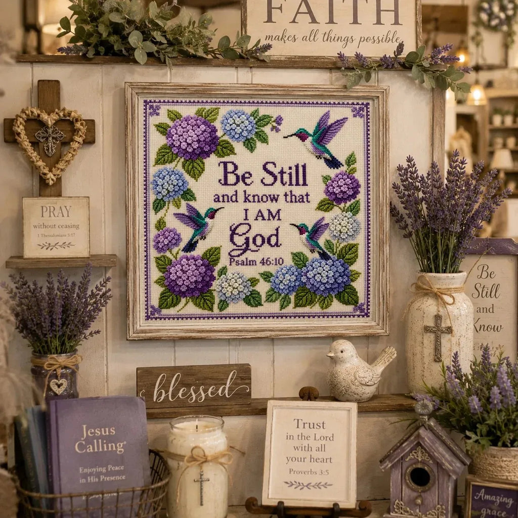 Hummingbird Garden Faith Cross Stitch DIY Kit