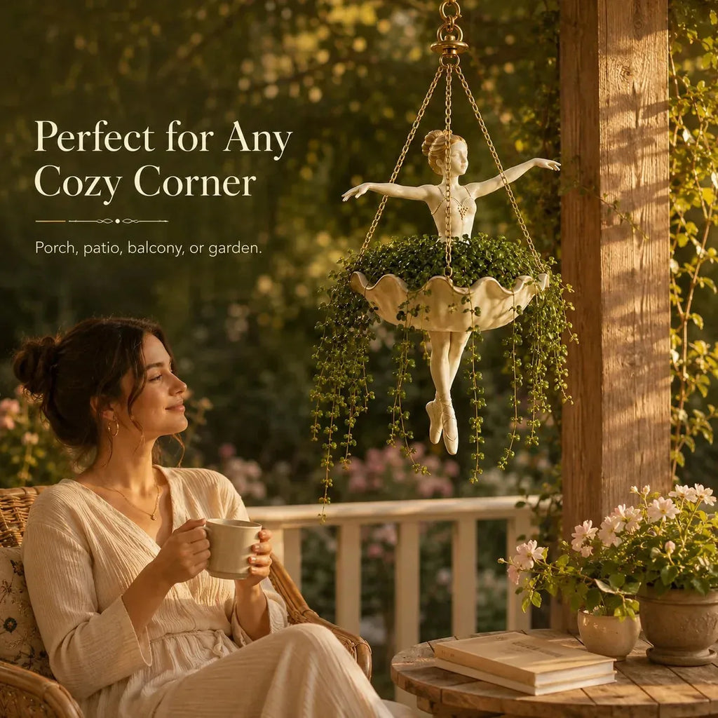 Ballet Dancer Hanging Planter– Elegant Garden Decor for Porch & Patio