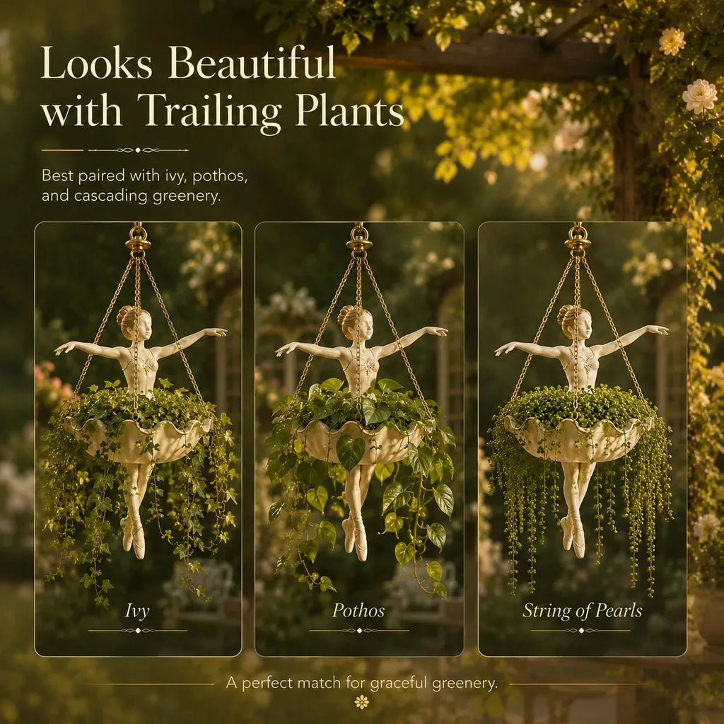 Ballet Dancer Hanging Planter– Elegant Garden Decor for Porch & Patio