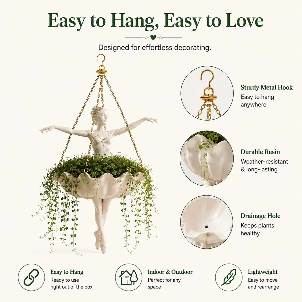 Ballet Dancer Hanging Planter– Elegant Garden Decor for Porch & Patio