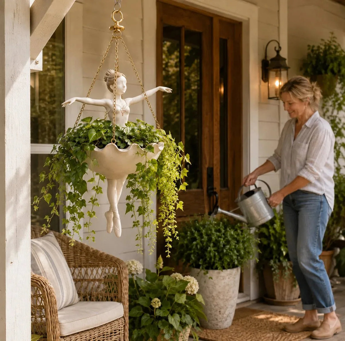 Ballet Dancer Hanging Planter– Elegant Garden Decor for Porch & Patio
