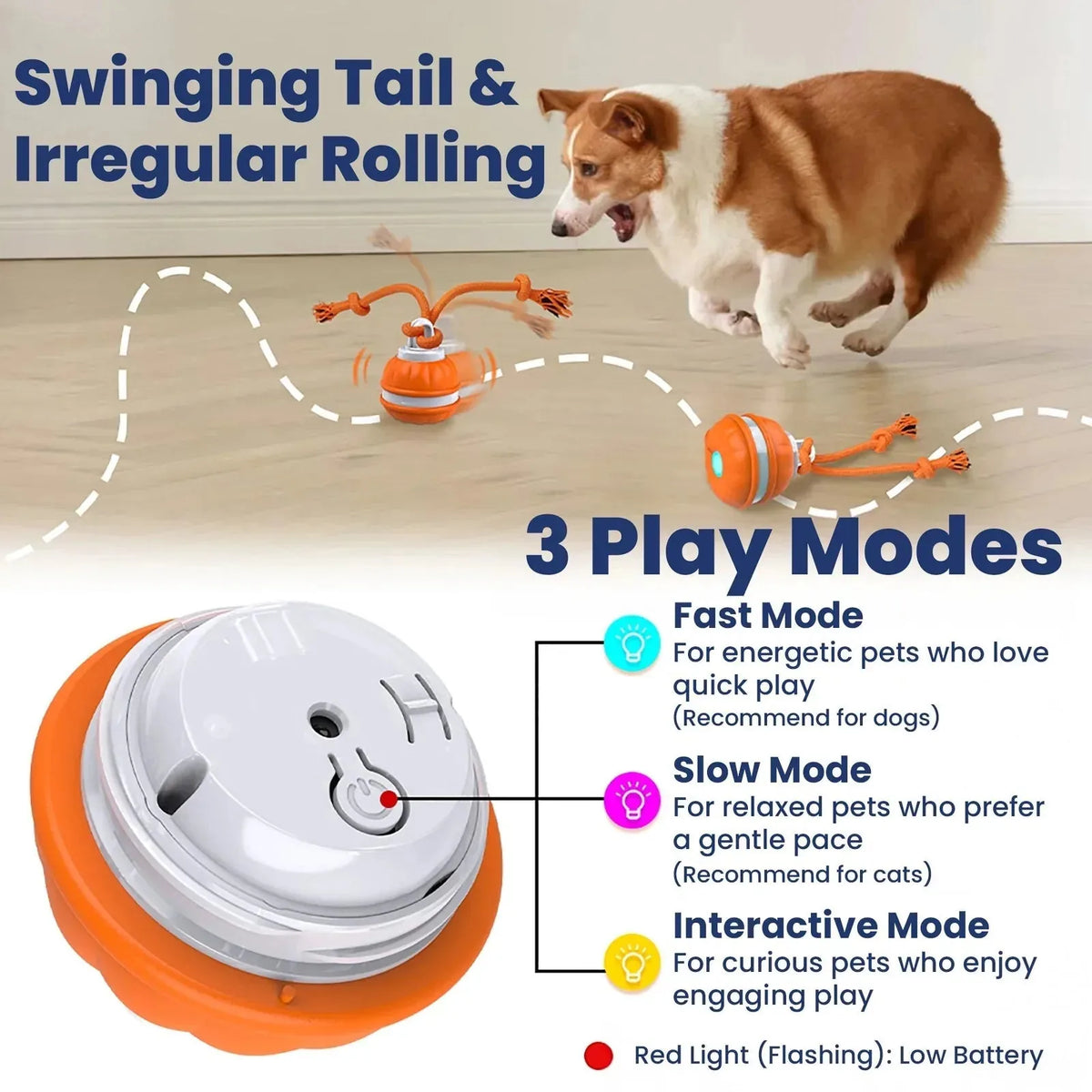 1Rope Runner Interactive Squeaky Rechargeable Small Dog Ball & Rope Toy