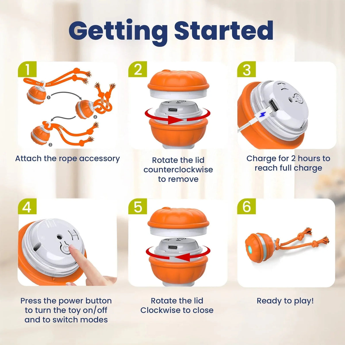 1Rope Runner Interactive Squeaky Rechargeable Small Dog Ball & Rope Toy
