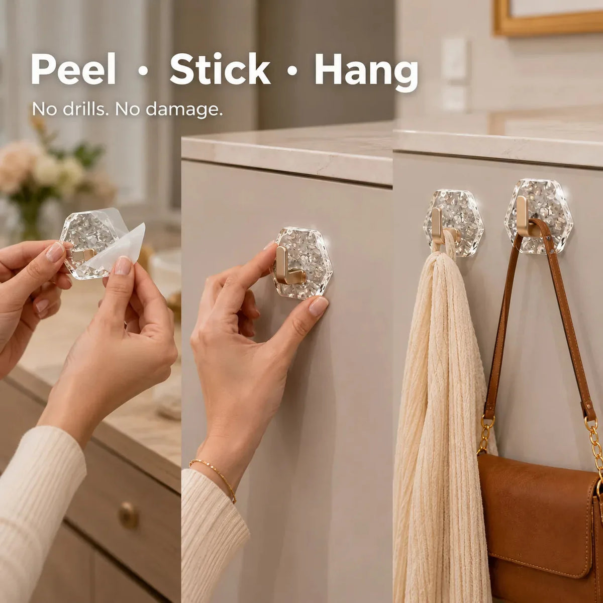 10-Pack Heavy-Duty Adhesive Hooks – Strong Hold. No Drilling