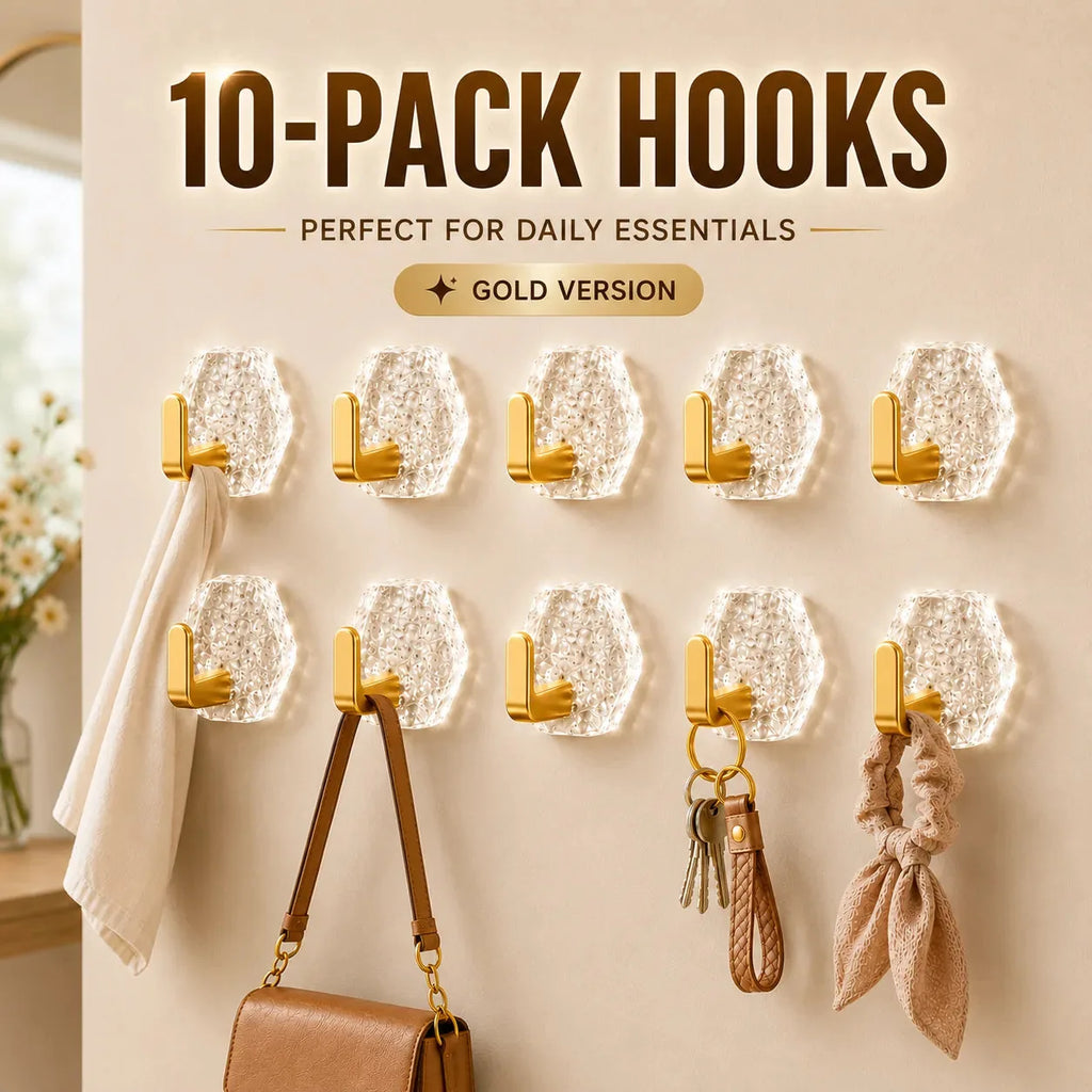 10-Pack Heavy-Duty Adhesive Hooks – Strong Hold. No Drilling