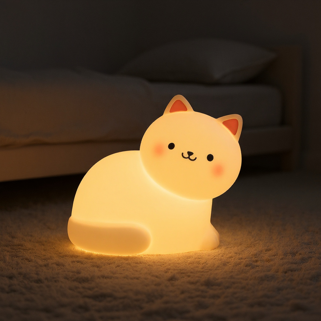 Maetiva® White Kitten Squishy Silicone Animal Night Light Soft Glow Perfect Gift