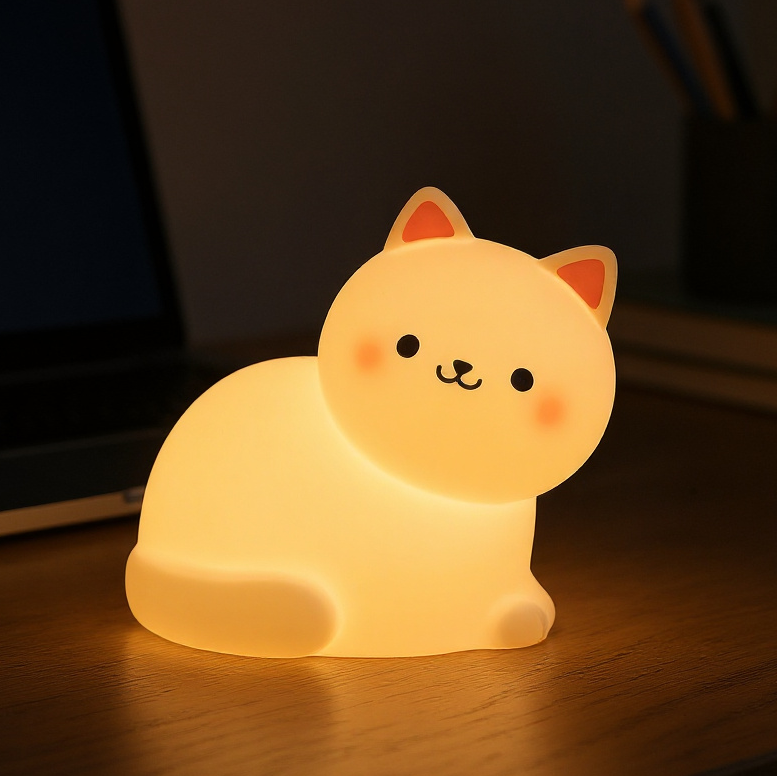 Maetiva® White Kitten Squishy Silicone Animal Night Light Soft Glow Perfect Gift