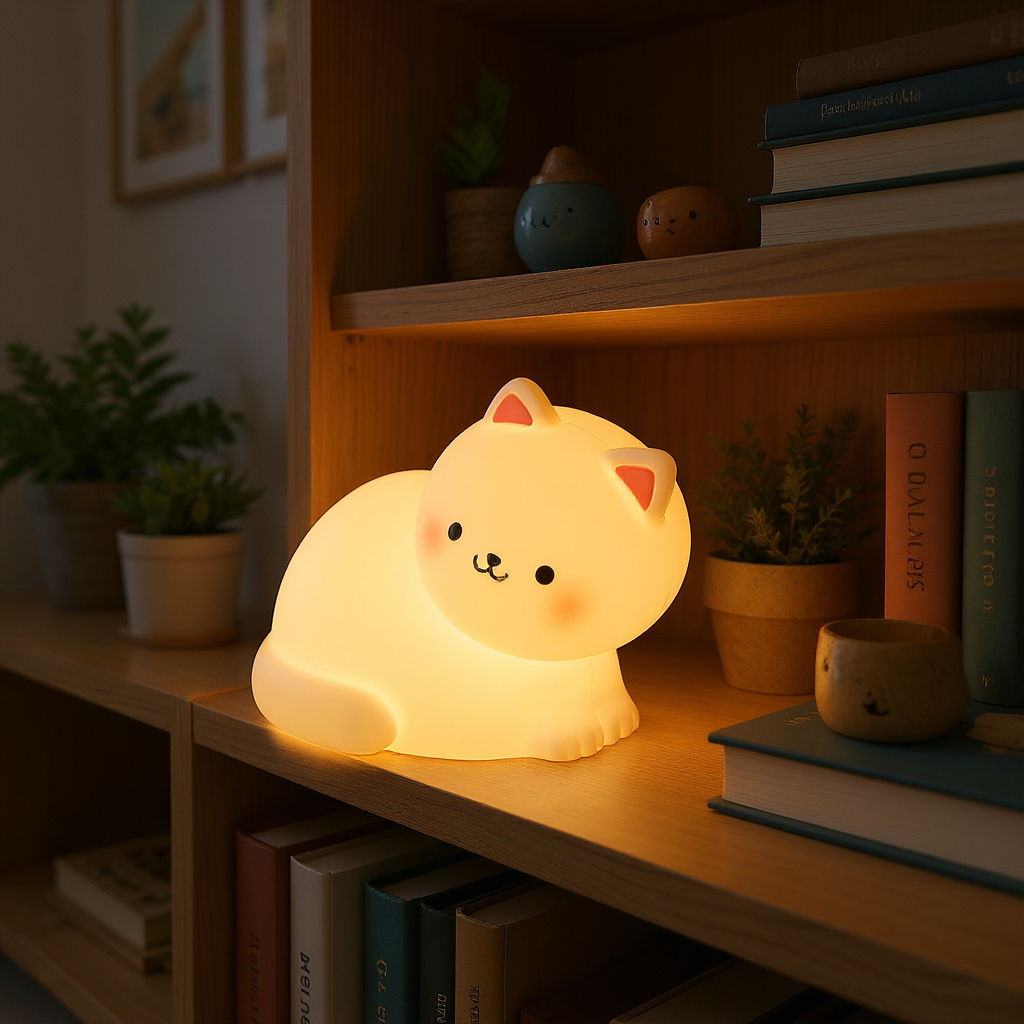 Maetiva® White Kitten Squishy Silicone Animal Night Light Soft Glow Perfect Gift