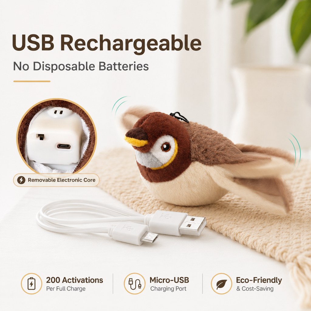 Maetiva Rechargeable Flapping Bird Cat Toy for Indoor Cats - Tap-Activated Plush Kicker Toy for Boredom Relief & Hunting Instinct Play