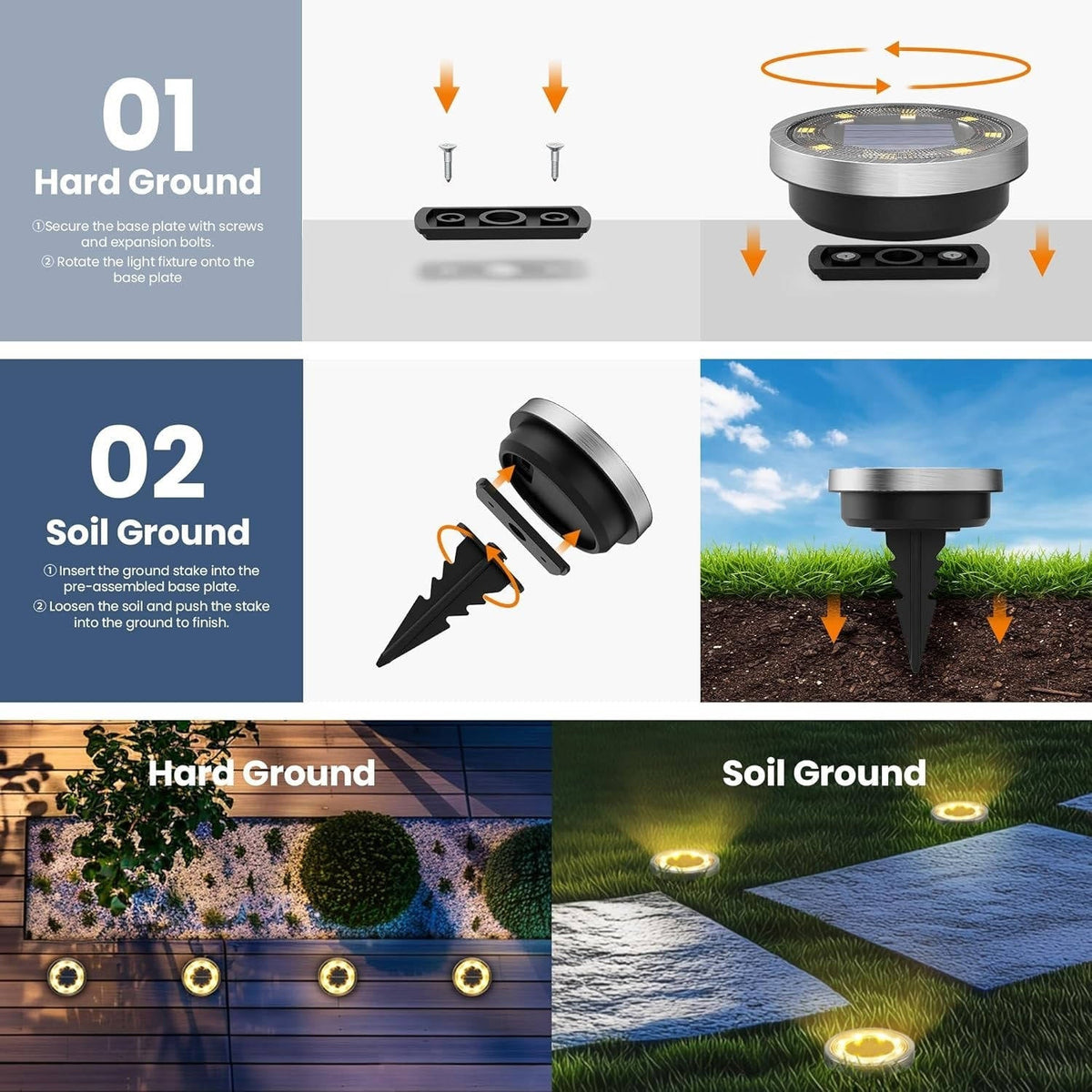 Solar Ground Lights Outdoor Waterproof Solar Powered Pathway Lights