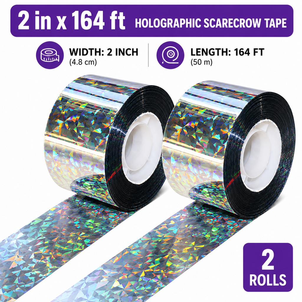 Reflective Bird Scare Tape, 2 Rolls, 2 in x 262 ft Holographic