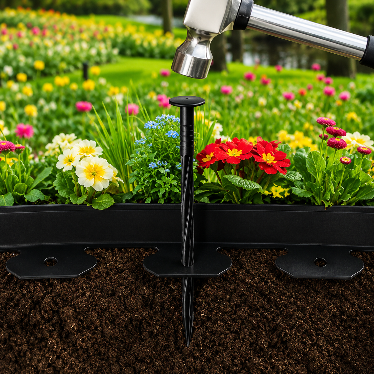 No Dig Garden Edging with 30 Stakes, Flexible Landscape Border