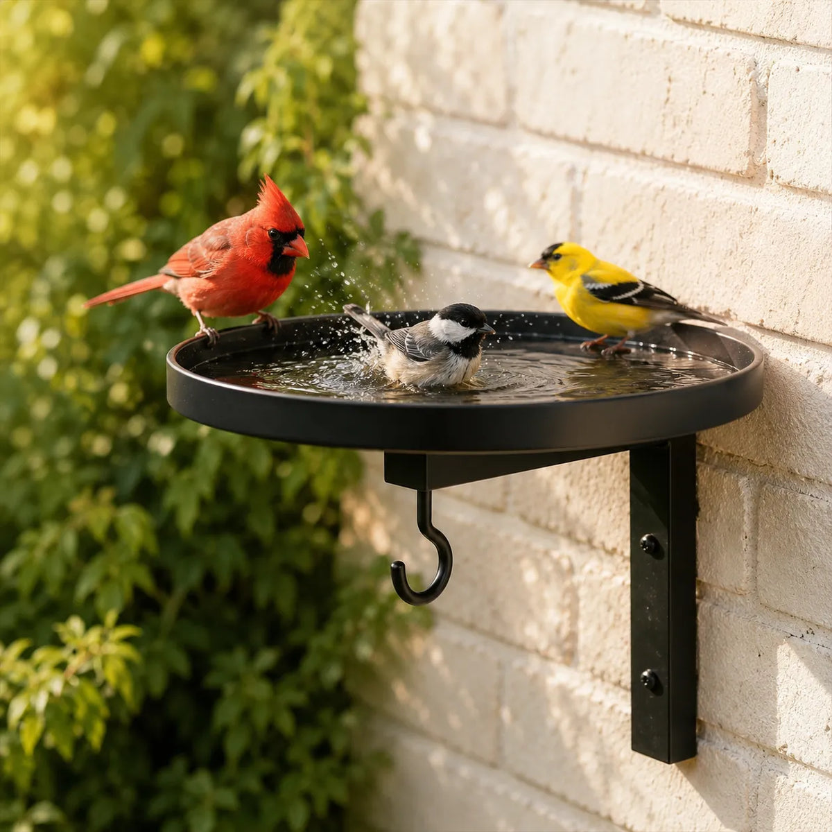 Wall Mounted Bird Bath, 4-in-1 Outdoor Garden Bracket with Feeder Hook