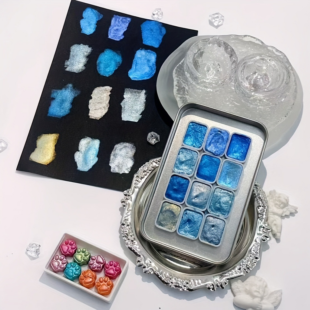 12 Color Shimmer Watercolor Paint Set for Art & Crafts