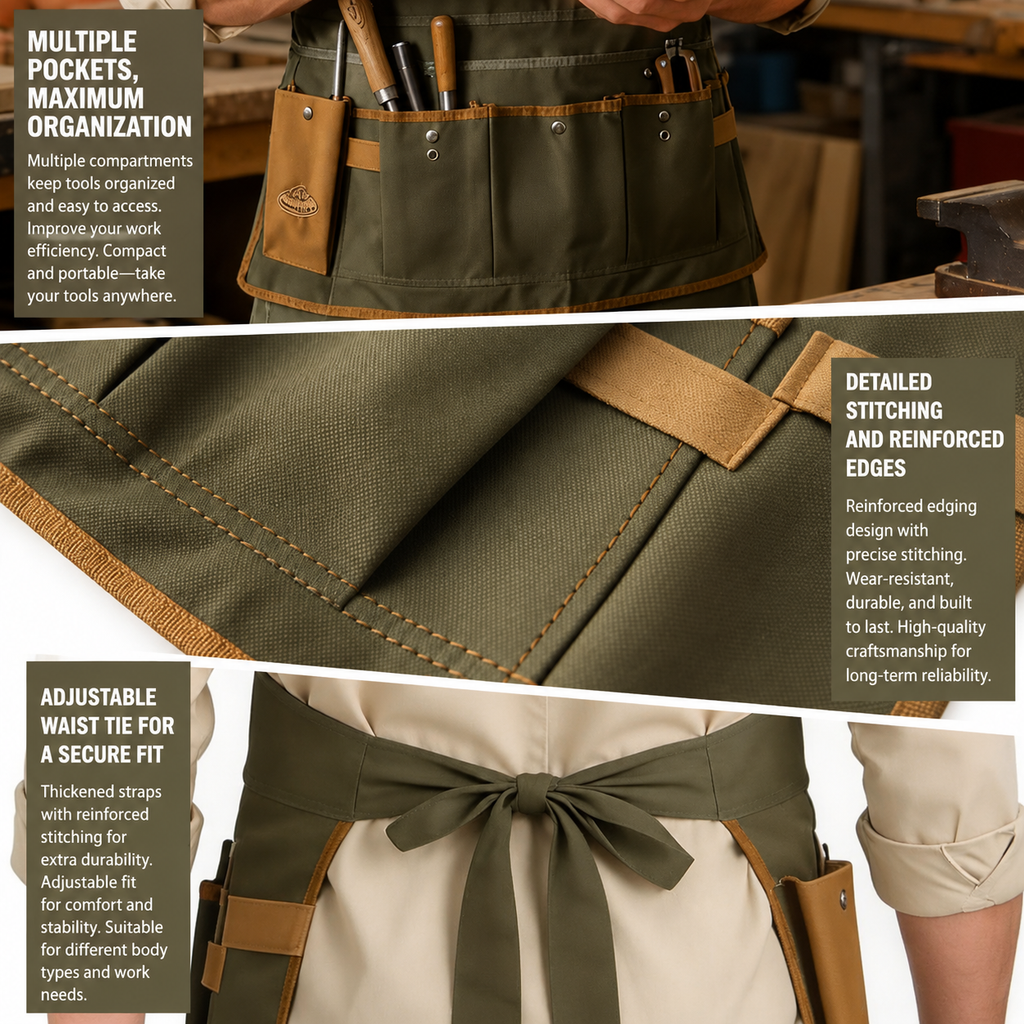 Canvas Garden Tool Apron with Multi Pockets for Gardening and Work