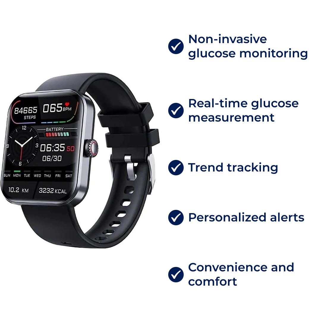 Glucowatch | Non-Invasive Blood Glucose Smartwatch – Real-Time Monitoring, Trend Tracking & Personalised Alerts