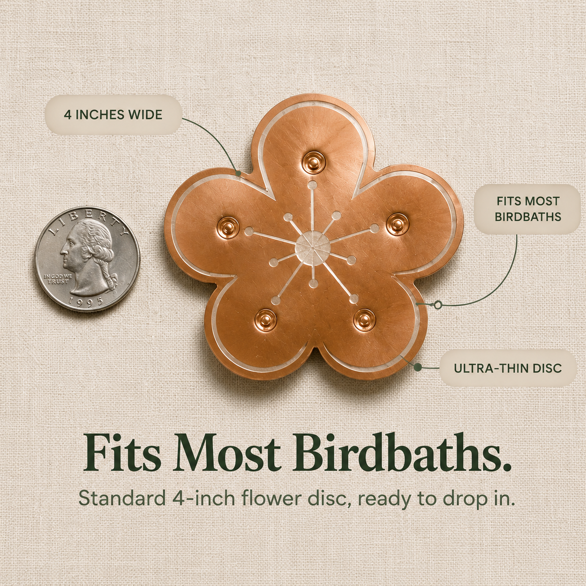 Copper Bird Bath Algae Control Disc for Cleaner Water