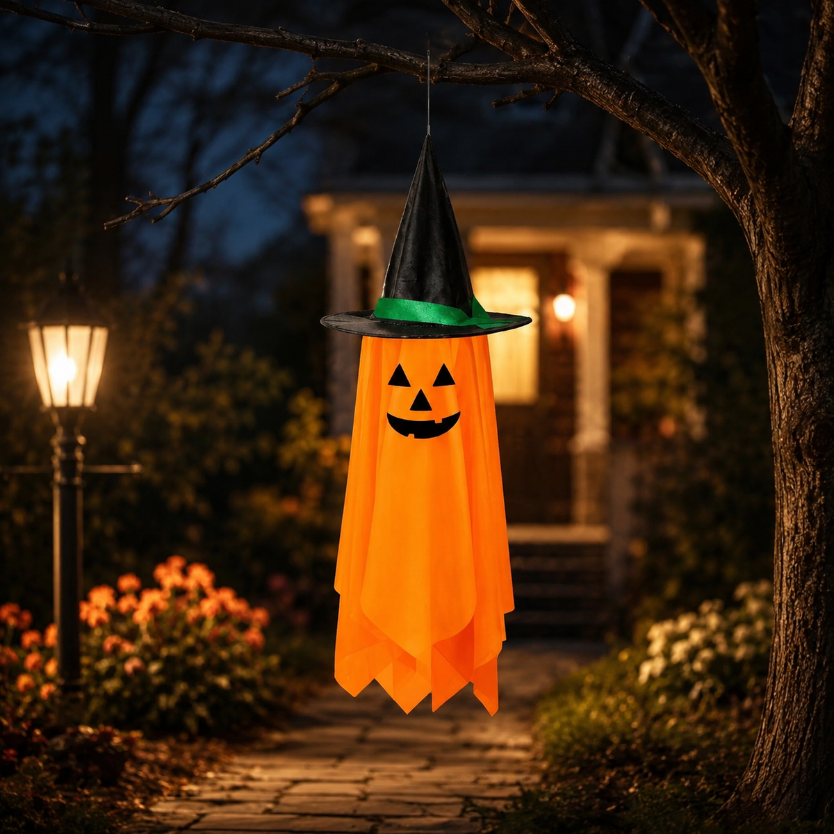 2-Pack Outdoor Halloween Pumpkin Ghost Hanging Decorations for Porch & Yard