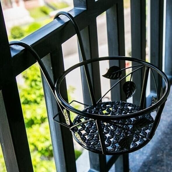 Metal Hanging Plant Basket for Balcony Railing and Fence
