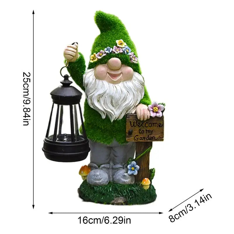 Solar Garden Gnome Statue with Lantern Outdoor Solar Powered Garden Decor