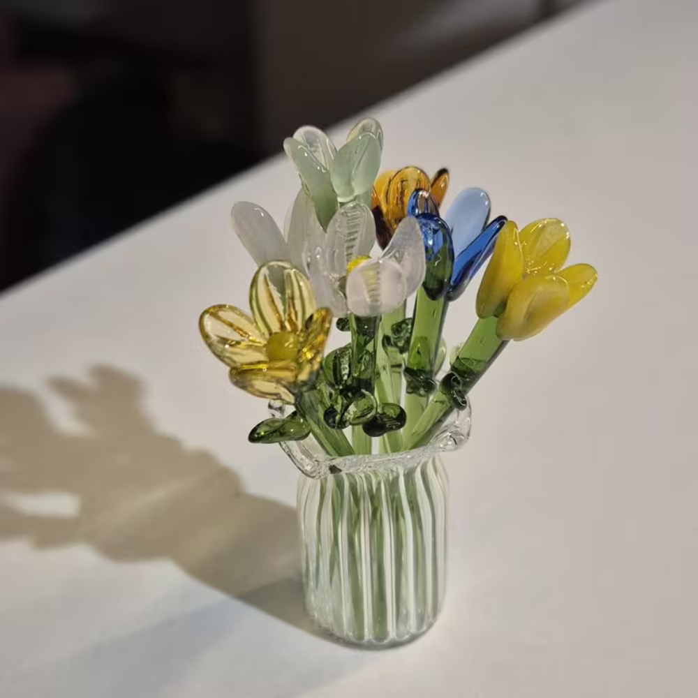 Glass Flower Bouquet Artificial Floral Decoration for Home Decor