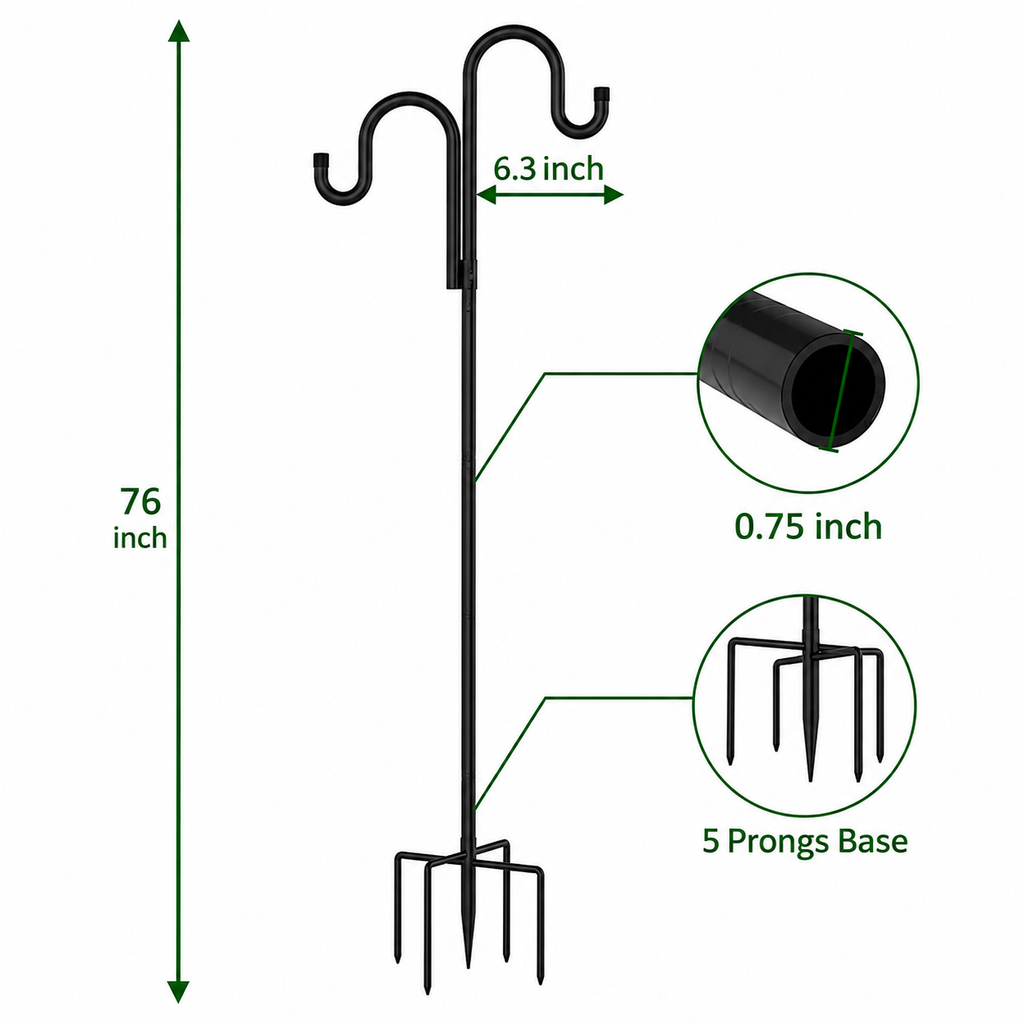 Double Shepherds Hooks for Outdoor, Heavy Duty Bird Feeder Pole, 2 Pack