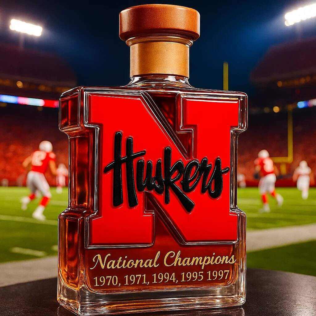Nebraska Cornhuskers 5-Time National Champions Whiskey Bottle