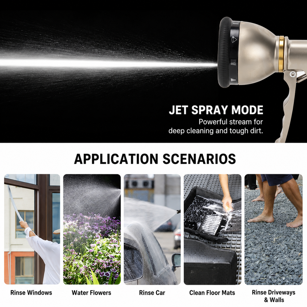 Heavy Duty Metal Garden Hose Nozzle with 9 Spray Patterns