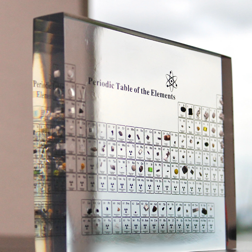 Illuminated Periodic Table with Real Elements and LED Display Base