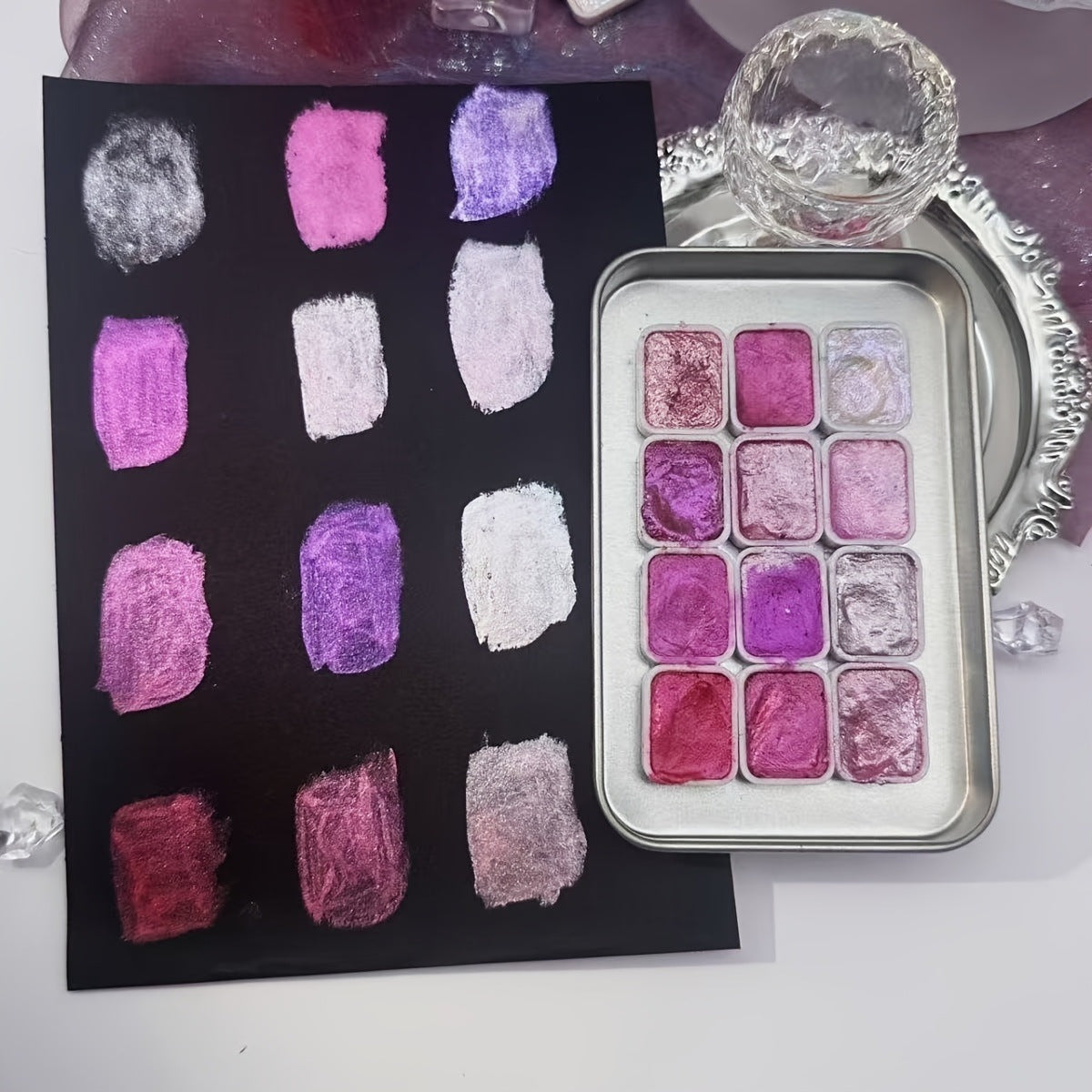 12 Color Shimmer Watercolor Paint Set for Art & Crafts